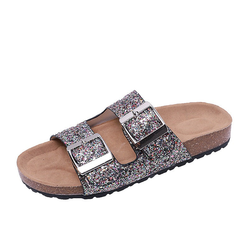 Belt buckle leopard print slippers for women flat casual retro Birkenstock slippers for women