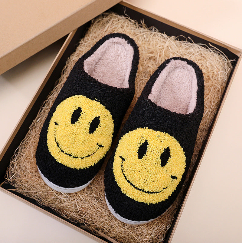 Smiling Face Cotton Slippers For Men And Women Lovers Cotton Slippers Lovely Thick Bottomed Cartoon Anti-Skid Slippers In Home