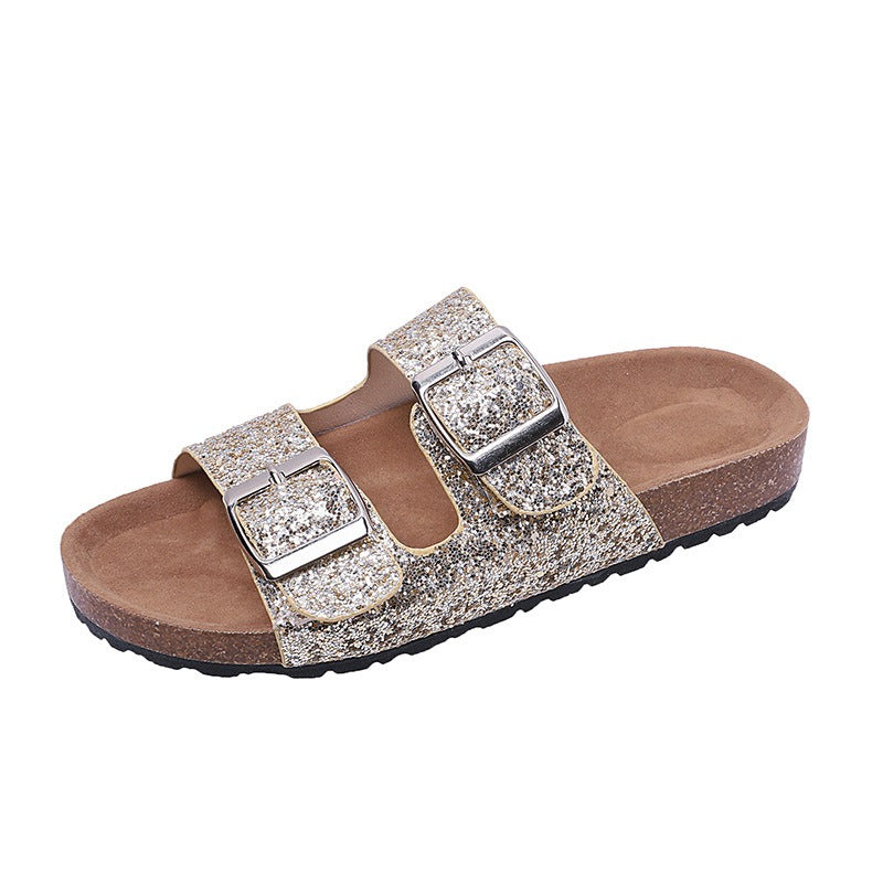 Belt buckle leopard print slippers for women flat casual retro Birkenstock slippers for women
