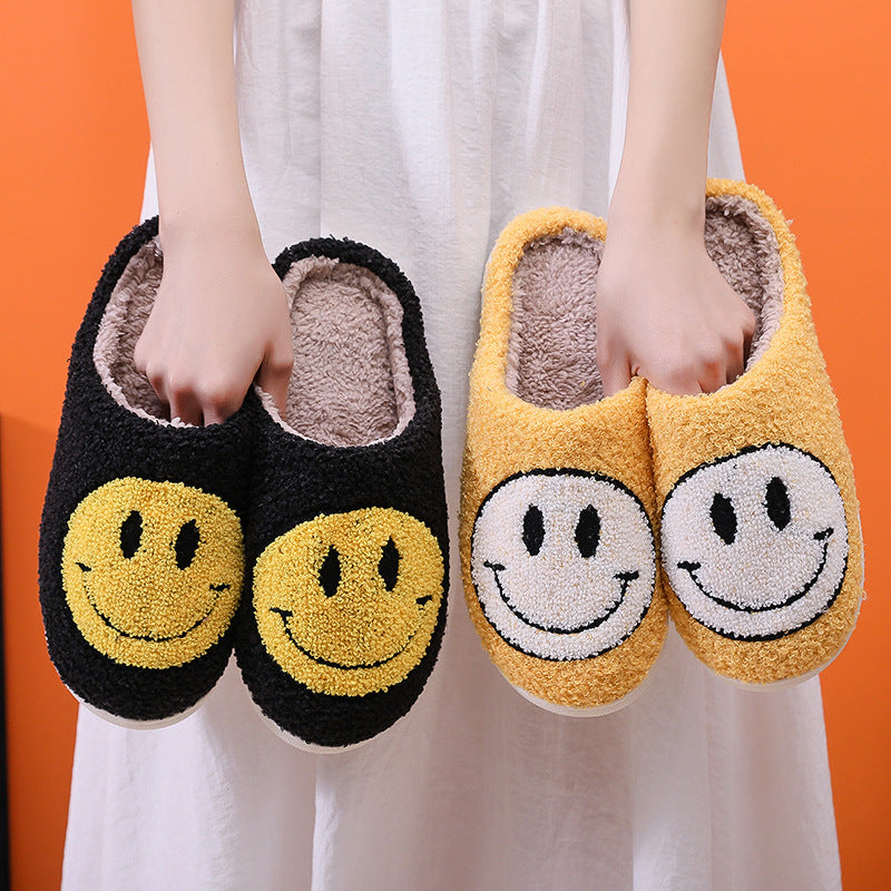Smiling Face Cotton Slippers For Men And Women Lovers Cotton Slippers Lovely Thick Bottomed Cartoon Anti-Skid Slippers In Home