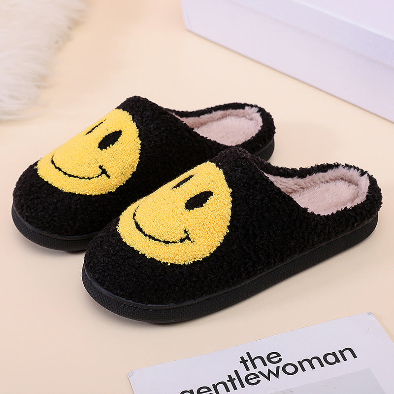 Smiling Face Cotton Slippers For Men And Women Lovers Cotton Slippers Lovely Thick Bottomed Cartoon Anti-Skid Slippers In Home