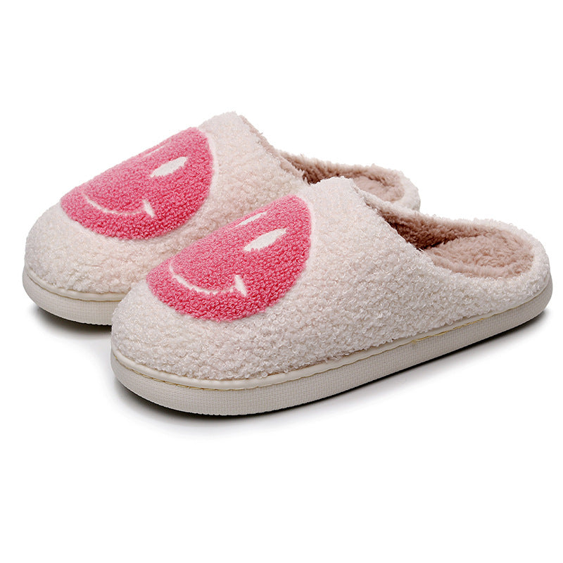 Smiling Face Cotton Slippers For Men And Women Lovers Cotton Slippers Lovely Thick Bottomed Cartoon Anti-Skid Slippers In Home