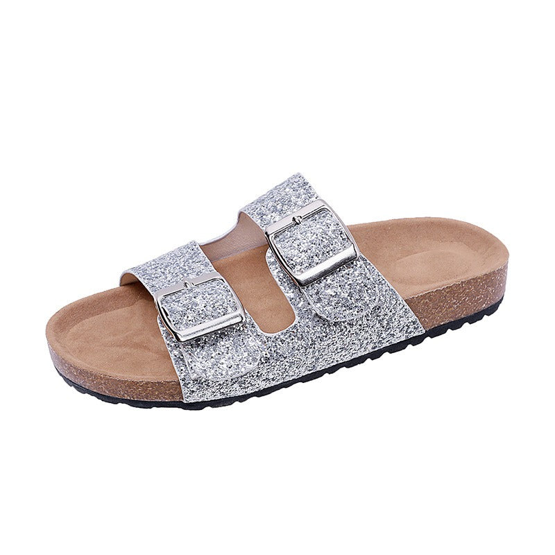 Belt buckle leopard print slippers for women flat casual retro Birkenstock slippers for women