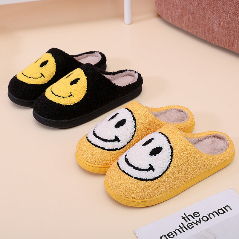 Smiling Face Cotton Slippers For Men And Women Lovers Cotton Slippers Lovely Thick Bottomed Cartoon Anti-Skid Slippers In Home