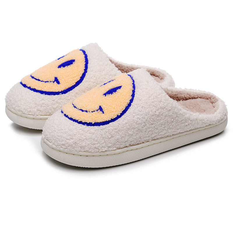 Smiling Face Cotton Slippers For Men And Women Lovers Cotton Slippers Lovely Thick Bottomed Cartoon Anti-Skid Slippers In Home