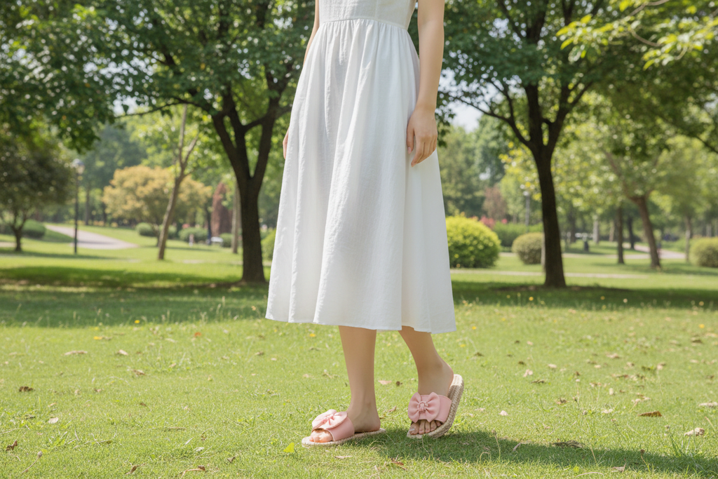 شباشب نسائية وردية اللون بنقشة الفراشات، مثالية للعطلات