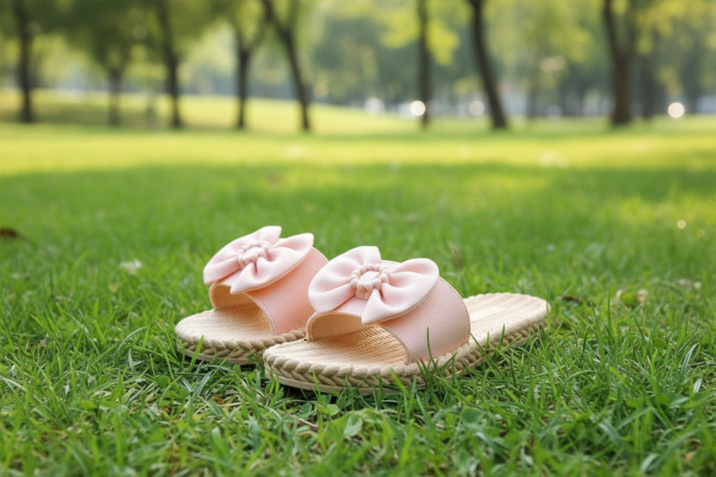 شباشب نسائية وردية اللون بنقشة الفراشات، مثالية للعطلات